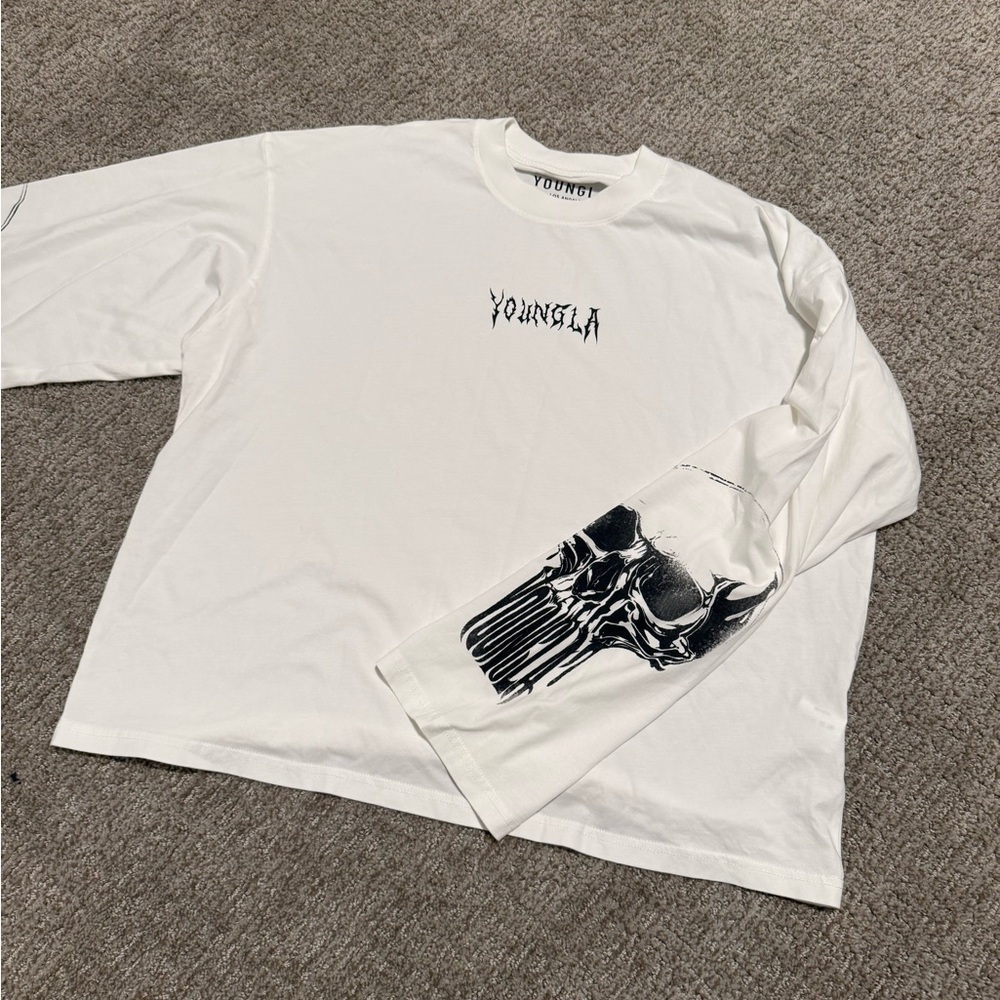 YoungLA White Skull Graphic Long Sleeve Tee